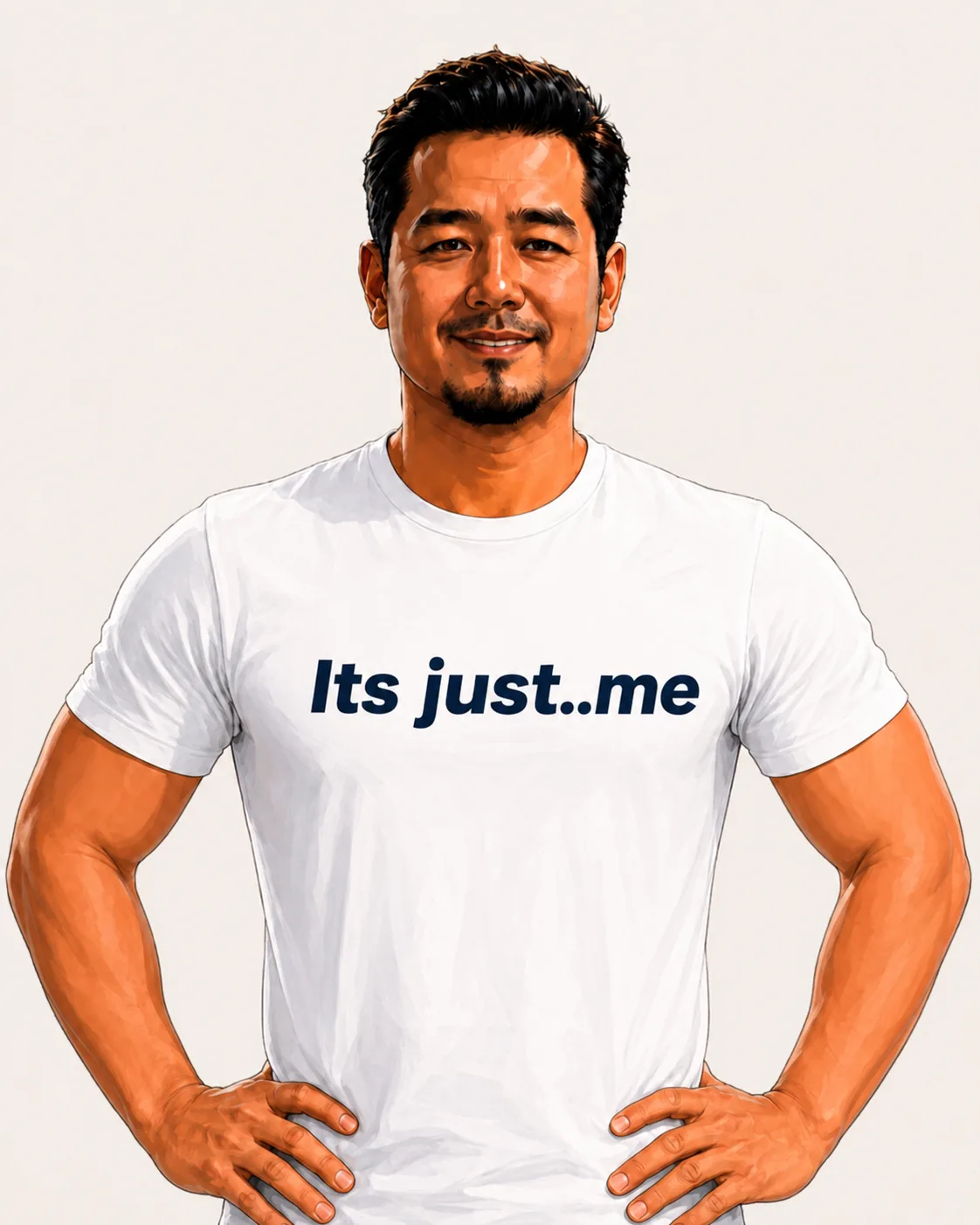 dr. Ferdi Iskandar mengenakan kaos bertuliskan Its just..me, tersenyum menghadap kamera